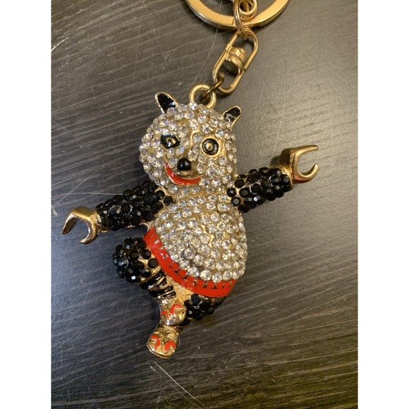 Dancing Panda Keychain Bejeweled Rhinestone Purse Jewelry Bling Clip Key Ring - Picture 2 of 5
